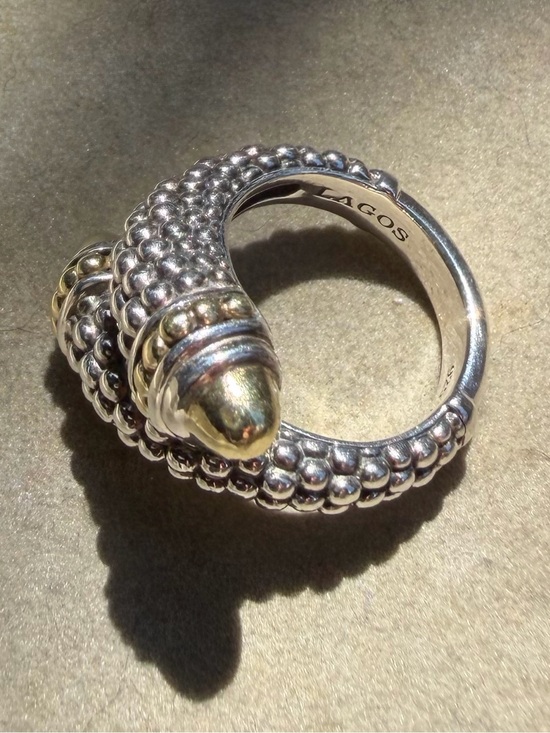 LAGOS Jewelry - Authentic LAGOS 18K Gold & Sterling Silver Caviar Bypass Ring - Size 7